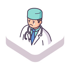 Fototapeta premium Sad doctor with tears in eyes wearing stethoscope and surgical cap expressing burnout suitable for mental health awareness campaigns.