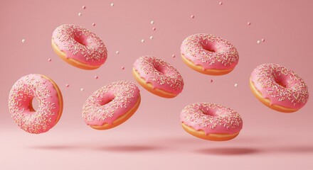 Pink donuts with sprinkles sweet treat food photography