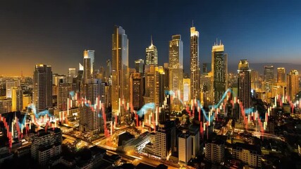 Cityscape Financial: A vibrant and dynamic cityscape at night, overlaid with a graph representing financial data, reflecting the pulse of the market and the rhythm of urban commerce. - Powered by Adobe