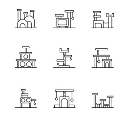 Set of Cat Condo icon, Pet bed houses thin line and pixel Symbol Outline icon Editable Stroke