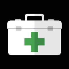 Obraz premium White first aid kit with a green cross symbol, isolated vector illustration. Concept of emergency medical care and health safety