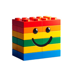 Fototapeta premium Colorful building block figure with smiling face isolated on transparent background