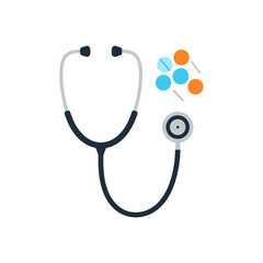 Stethoscope and Pills Conceptual illustration of medical examination, health, and medication