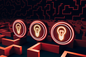 A button with a light bulb symbol that lights up step-by-step represents progression, inspiration, business, and ideas.