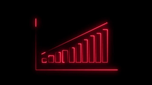 Neon Business graph chart icon animation. glowing line graph, finance marketing success profit arrow symbol. business graph 4k animation