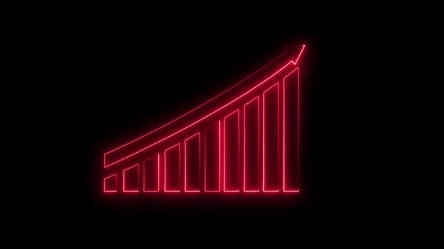Neon Business graph chart icon animation. glowing line graph, finance marketing success profit arrow symbol. business graph 4k animation