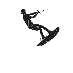 Black wakeboarding Silhouette Vector, High Quality Illustration on White Background
