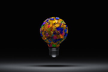 Jigsaw pieces forming a light bulb shape represent critical thinking, strategy, teamwork, and leadership.