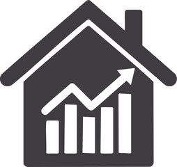 Fototapeta premium A house icon with a rising bar chart, symbolizing growth in the real estate market. A vector for property value, investment, and housing finance. Generative AI