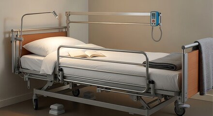 Hospital Bed with Clean Sheets and Pillow in a Room.
