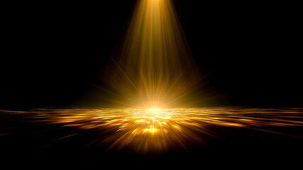 黒背景に差し込むゴールドのスポットライトと地平の光拡散