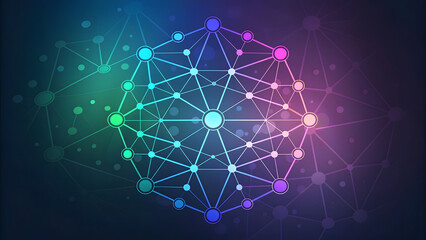 Abstract digital technology background with glowing colorful lines, data network