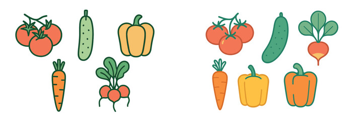 Colorful assortment of fresh garden vegetables including ripe tomatoes, crisp cucumbers, vibrant bell peppers, sweet carrots, and earthy radishes