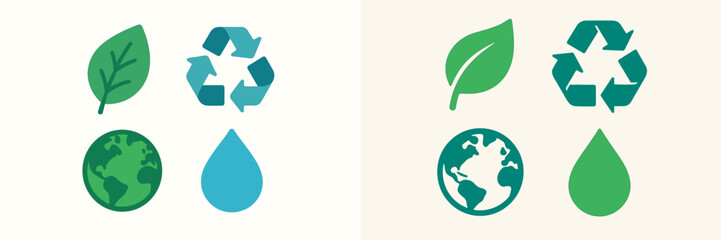 Eco friendly symbols for environmental protection, sustainable living, global conservation, recycling, natural resources, and green energy concepts