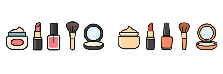 Assortment of essential beauty products and makeup items for daily routine, personal care, and cosmetic application