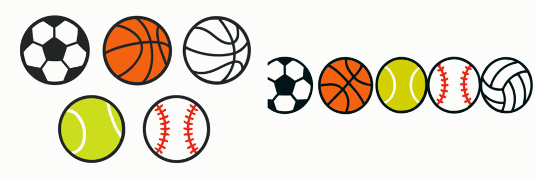 Vibrant collection of popular sports balls for various athletic games and active recreational pursuits and competitive play