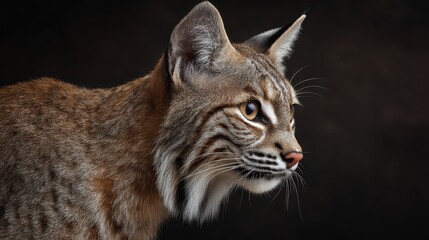 Striking Side View of a Bobcat with Prominent Spots, Gazing Intently into the Distance Perfect for NatureInspired Marketing or Branding.