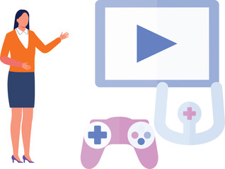 Businesswoman introducing video games