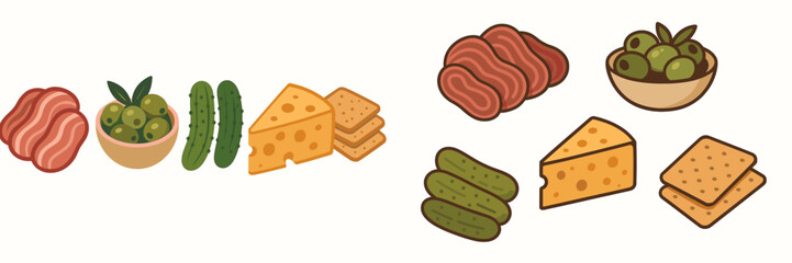 Assortment of deli meats, cheese, olives, pickles, and crackers arranged for a delicious snack or charcuterie board