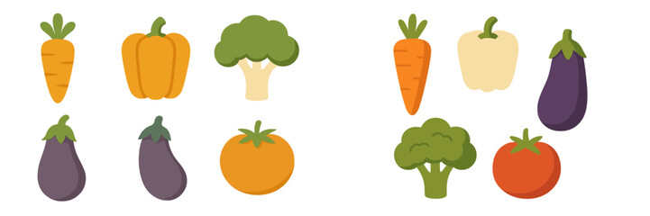 Colorful fresh garden vegetables including carrots, bell peppers, broccoli, eggplants, and ripe tomatoes