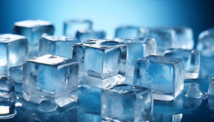 Obraz premium Glimmering Ice Cubes With A Soft Blue Background