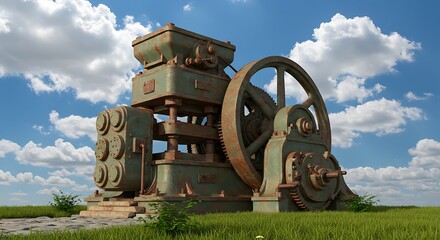  Rusty Retro-Futuristic Press Against a Blue Sky