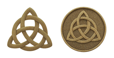 Textured Celtic knot separated and engraved on a coin, isolated on transparent background