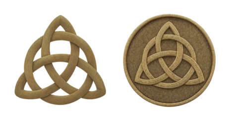 Textured Celtic knot separated and engraved on a coin, isolated on transparent background