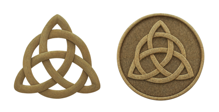 Textured Celtic knot separated and engraved on a coin, isolated on transparent background