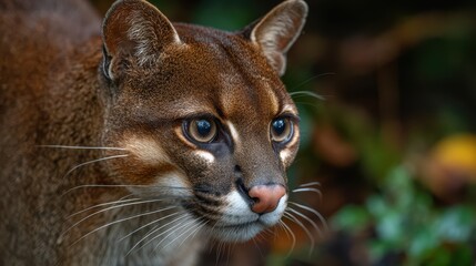 Fototapeta premium Vivid Closeup of an Asian Golden Cat Temmincks Cat showcasing Intense Expression, Ideal for Emotional Campaigns or Highquality Artwork.
