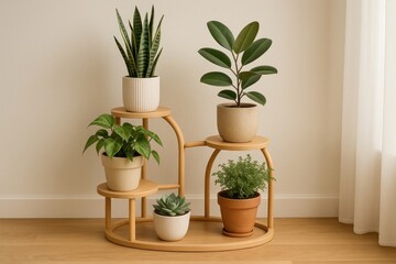 Obraz premium Elegant indoor plants on stand.