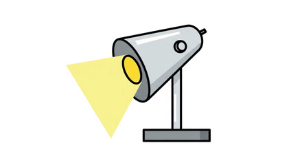 Spotlight shining bright light on white background.