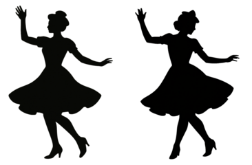 set of silhouettes of girls on a transparent background. Silhouette of a dancing woman on a white background. Dance. Movement. Art.