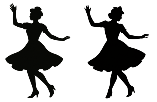 set of silhouettes of girls on a transparent background. Silhouette of a dancing woman on a white background. Dance. Movement. Art. - Powered by Adobe