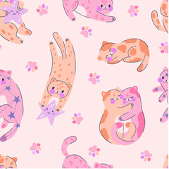 Seamless pattern with adorable sweet kittens