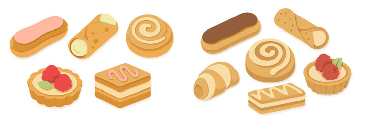 Sweet pastries and desserts assortment in paper cut art style