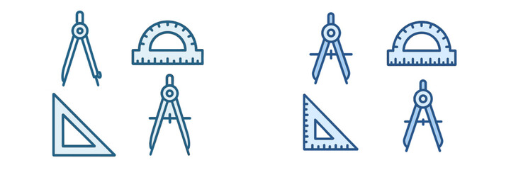 Geometric drawing instruments: compass, protractor, and triangle ruler