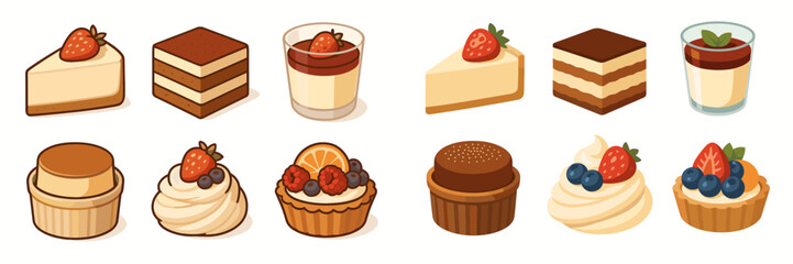 Assorted sweet pastries, cakes, and desserts with fruits and cream