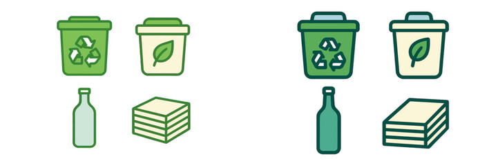 Recycling bins and waste items for eco-friendly disposal and sustainability concepts