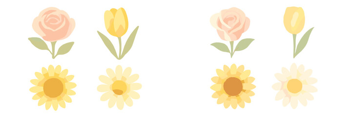 Beautiful collection of delicate watercolor style floral elements featuring roses, tulips, and daisies in soft pastel colors perfect for spring designs