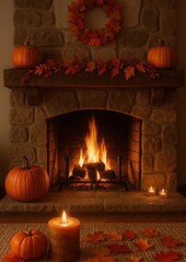 Obraz premium Cozy autumn fireplace scene.