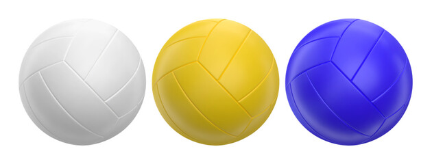 set of 3d volleyball ball icon. Ball white blue yellow. 3d vector render Symbol or emblem football . Vector illustration