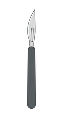 Surgical Scalpel with Sharp Blade and Dark Handle.