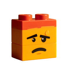 Naklejka premium Conceptual lego brick with anxious expression on transparent background