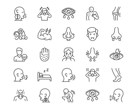 Allergy Symptoms Line Vector Icons