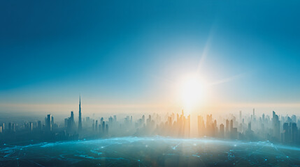 Sunshinea city of modern business and smart digital innovation with a network of interconnected rewards over the cityscape of the future smart wireless digital city and social media network