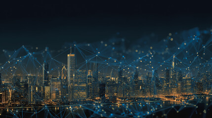 Sunshinea city of modern business and smart digital innovation with a network of interconnected rewards over the cityscape of the future smart wireless digital city and social media network