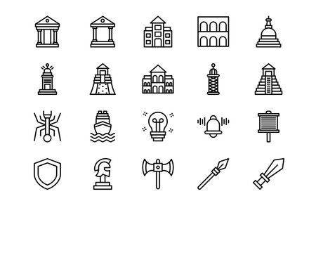Ancient Civilization Line Vector Icons