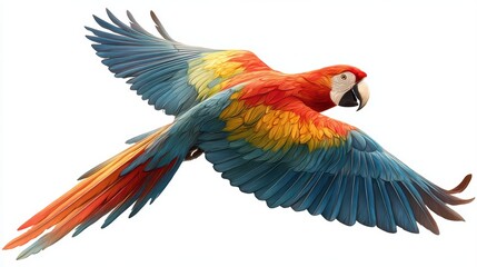 Fototapeta premium Vibrant, FreeFlying Parrot in Stunning Isolation Ideal for HighEnergy Campaigns, Inspiring Creativity.
