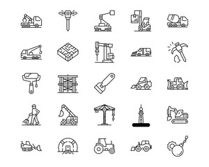Construction Vehicles Line Vector Icons